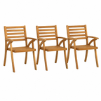 Ensemble de 3 chaises de jardin avec coussins en bois d'acacia