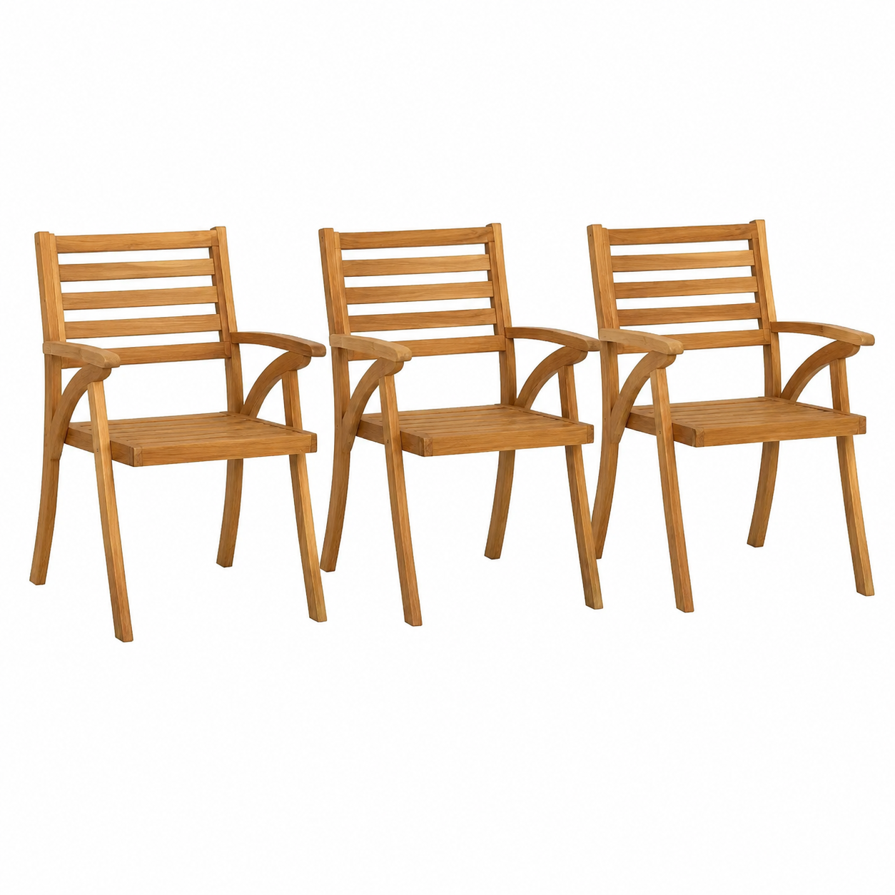 Ensemble de 3 chaises de jardin avec coussins en bois d'acacia