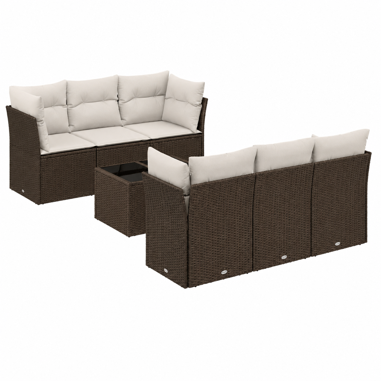 Ensemble de mobilier de jardin avec coussins en résine tressée marron