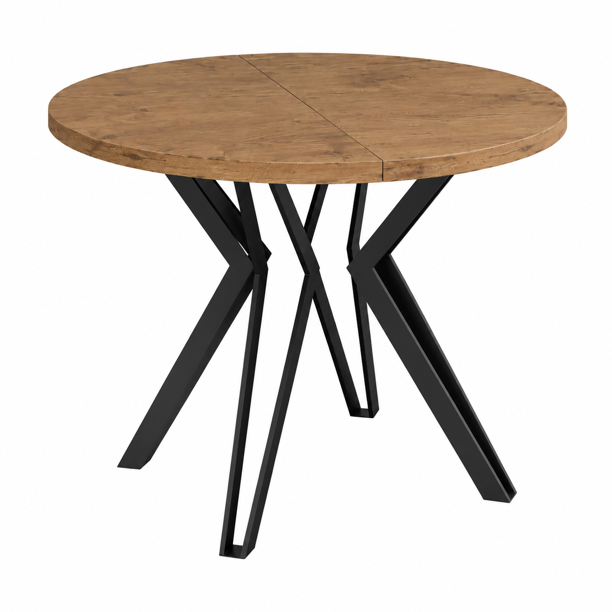 Table Ronde Extensible pour Salle à Manger Industrielle en Chêne