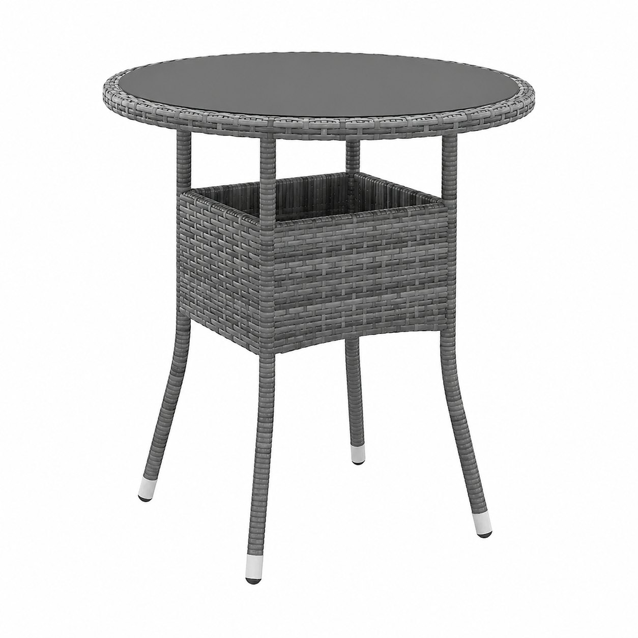 Table de jardin en résine tressée avec plateau en verre trempé, 80x75 cm, gris