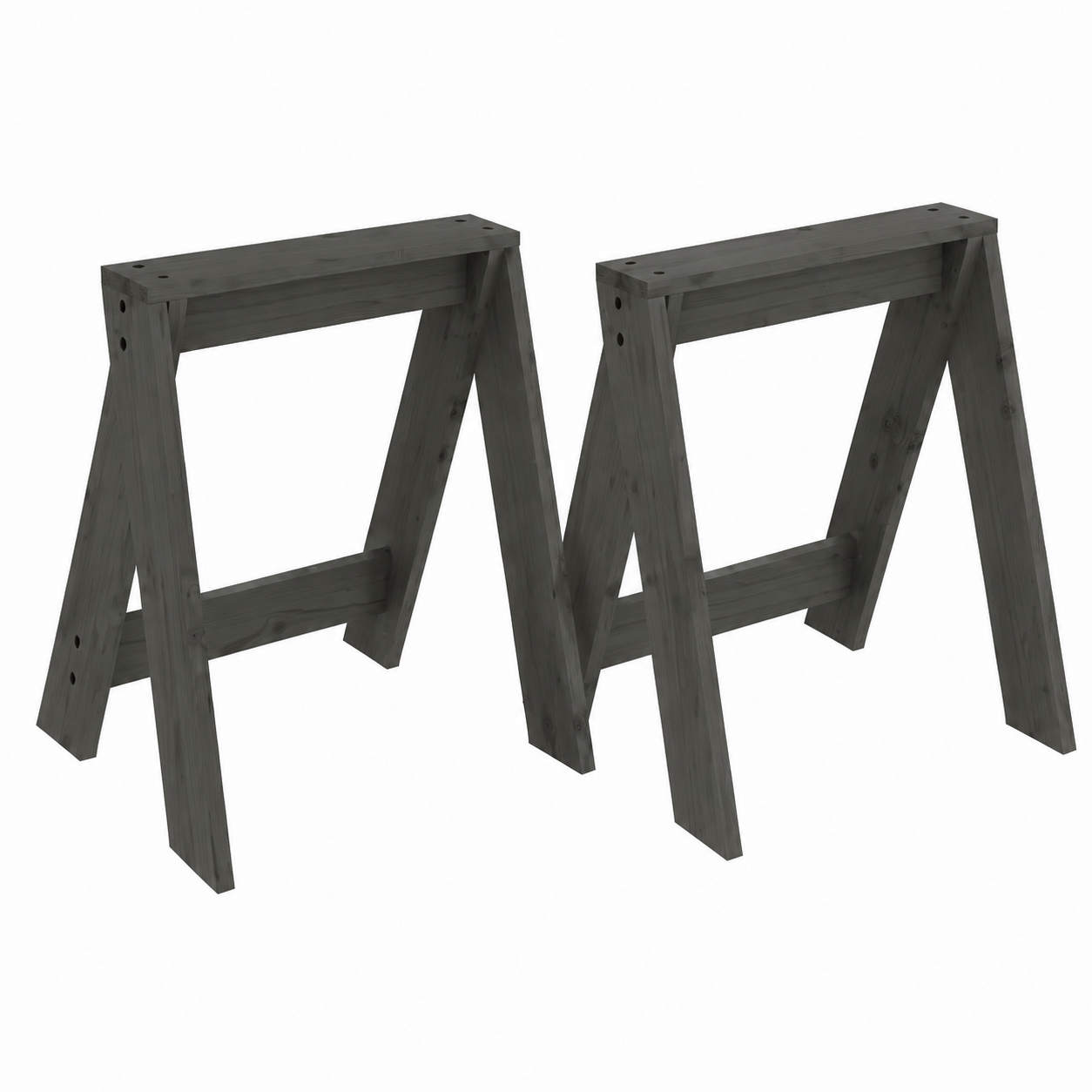 Lot de 2 tabourets gris en bois de pin massif 40x40x45 cm