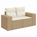 Sofa d'extérieur 2 places avec coussins beige en résine tressée