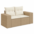 Sofa d'extérieur 2 places avec coussins beige en résine tressée