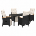 Ensemble de meubles d'extérieur 5 pièces avec coussins noirs