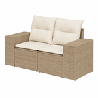 Sofa d'extérieur 2 places avec coussins beige en résine tressée