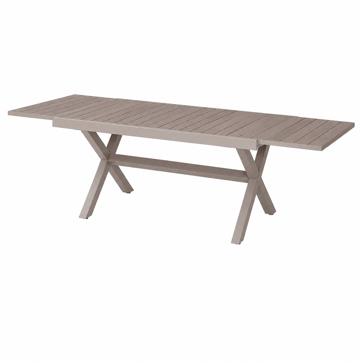Grande table extérieure en aluminium taupe et bois
