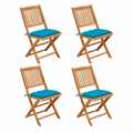 Ensemble de 4 chaises de jardin pliantes avec coussins en bois d'acacia