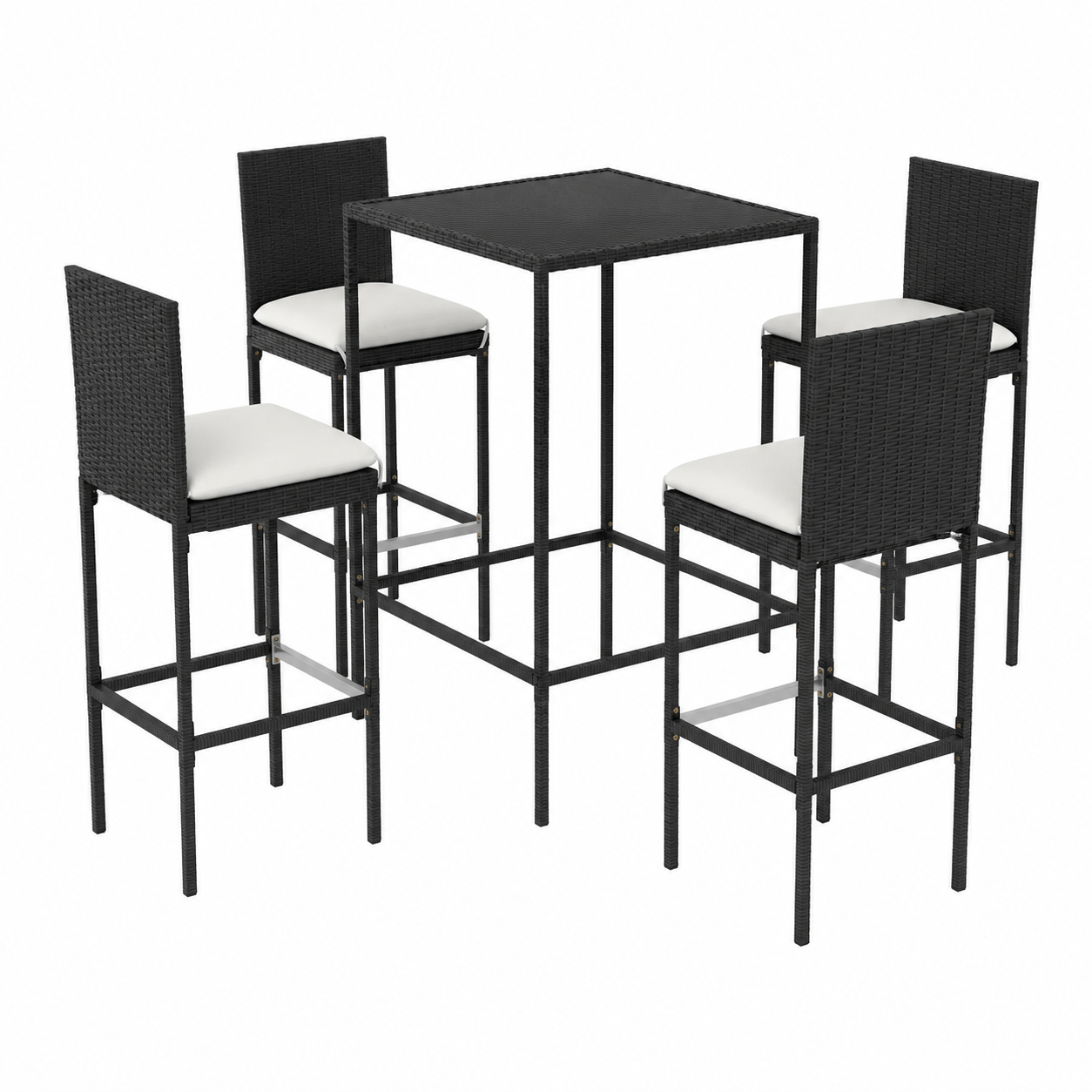 Mobilier de jardin 5 pièces avec coussins en résine tressée noire