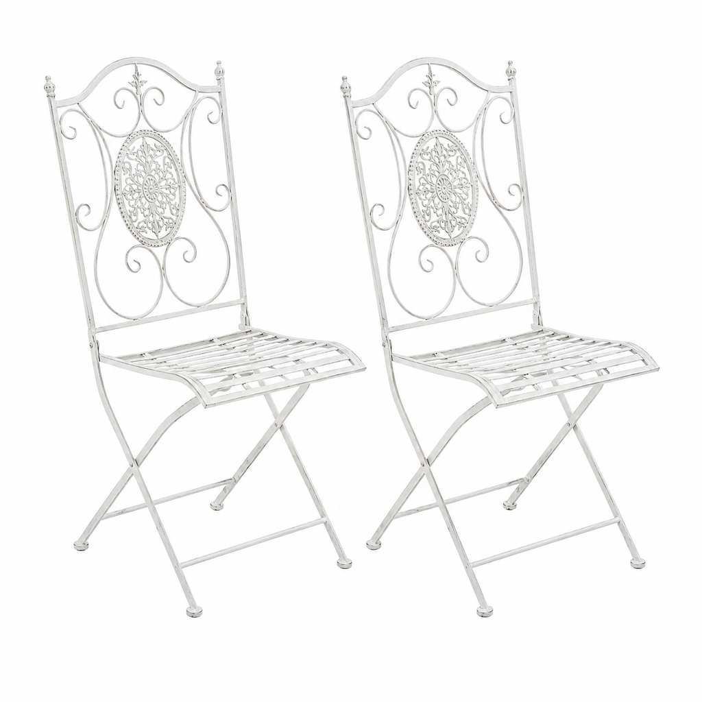 Chaises de jardin en métal blanc antique, lot de 2