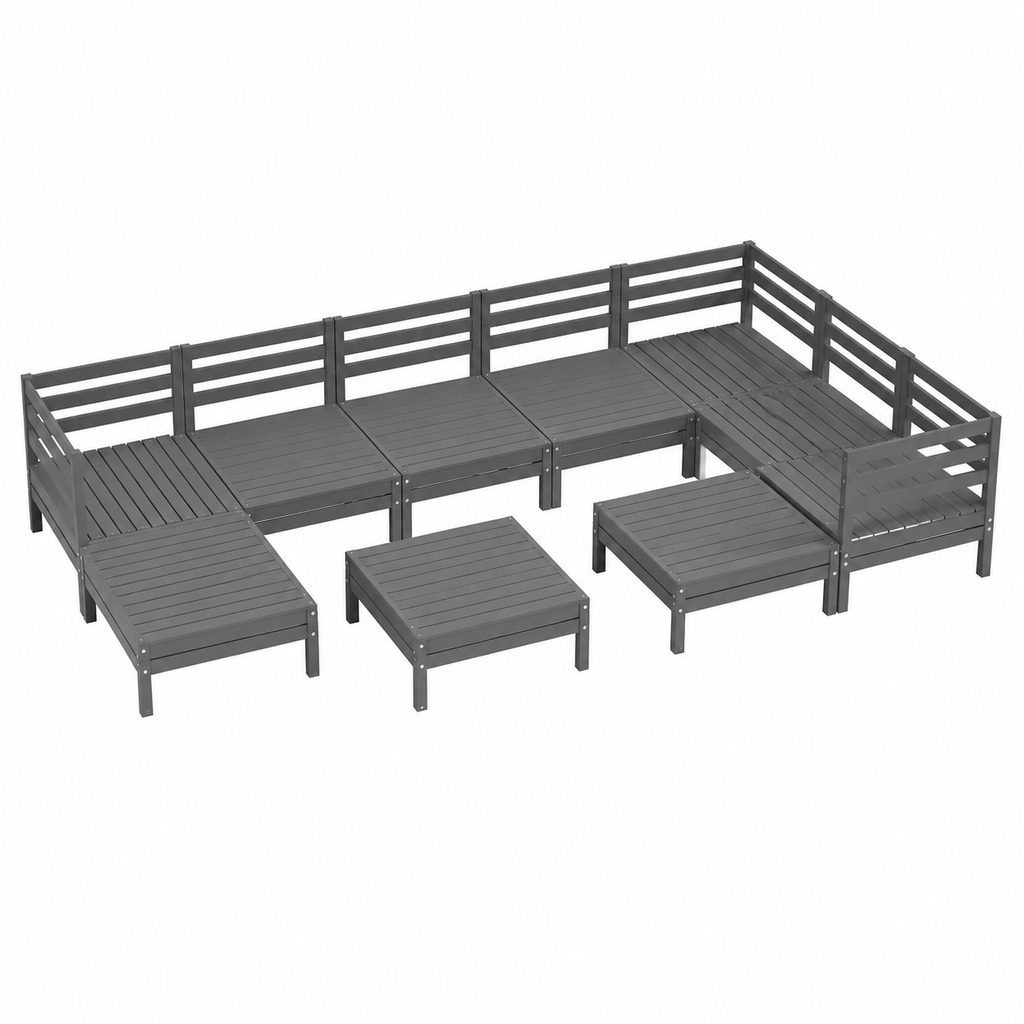 Ensemble de jardin en bois de pin gris pour 10 personnes