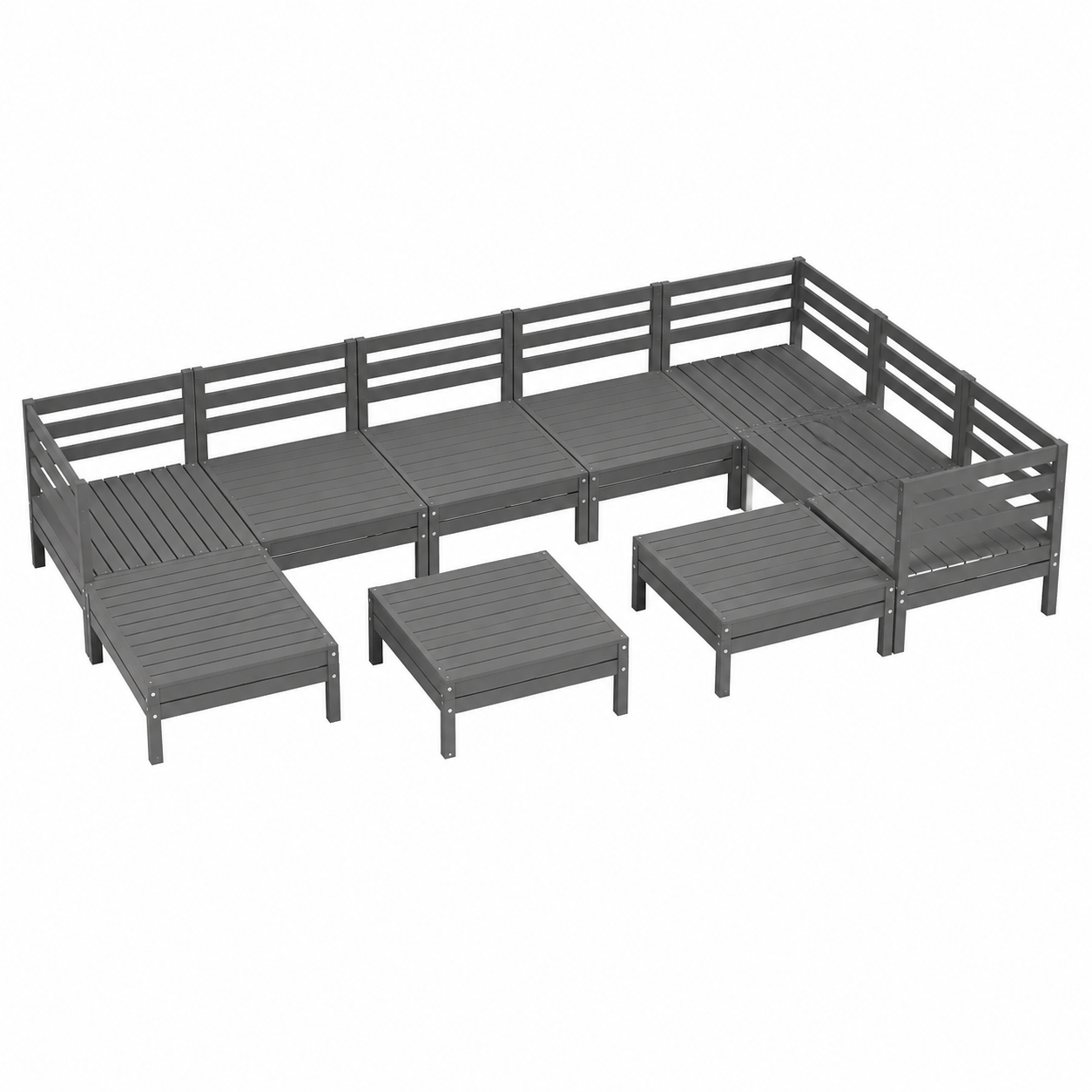 Ensemble de jardin en bois de pin gris pour 10 personnes