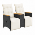 Ensemble de jardin inclinable pour 2 personnes en rotin noir avec table