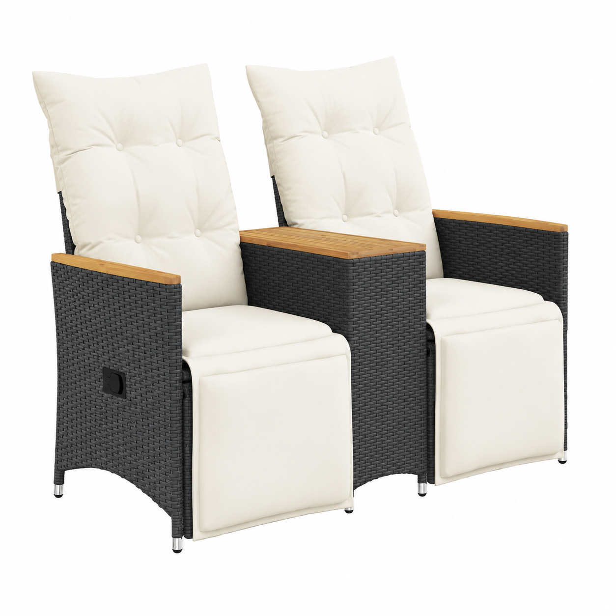 Ensemble de jardin inclinable pour 2 personnes en rotin noir avec table