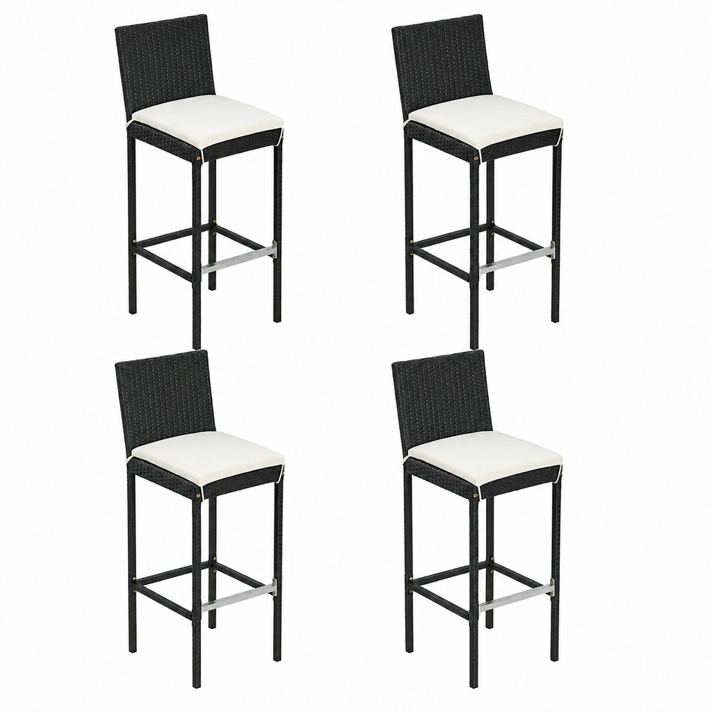 Mobilier de jardin 5 pièces avec coussins en résine tressée noire