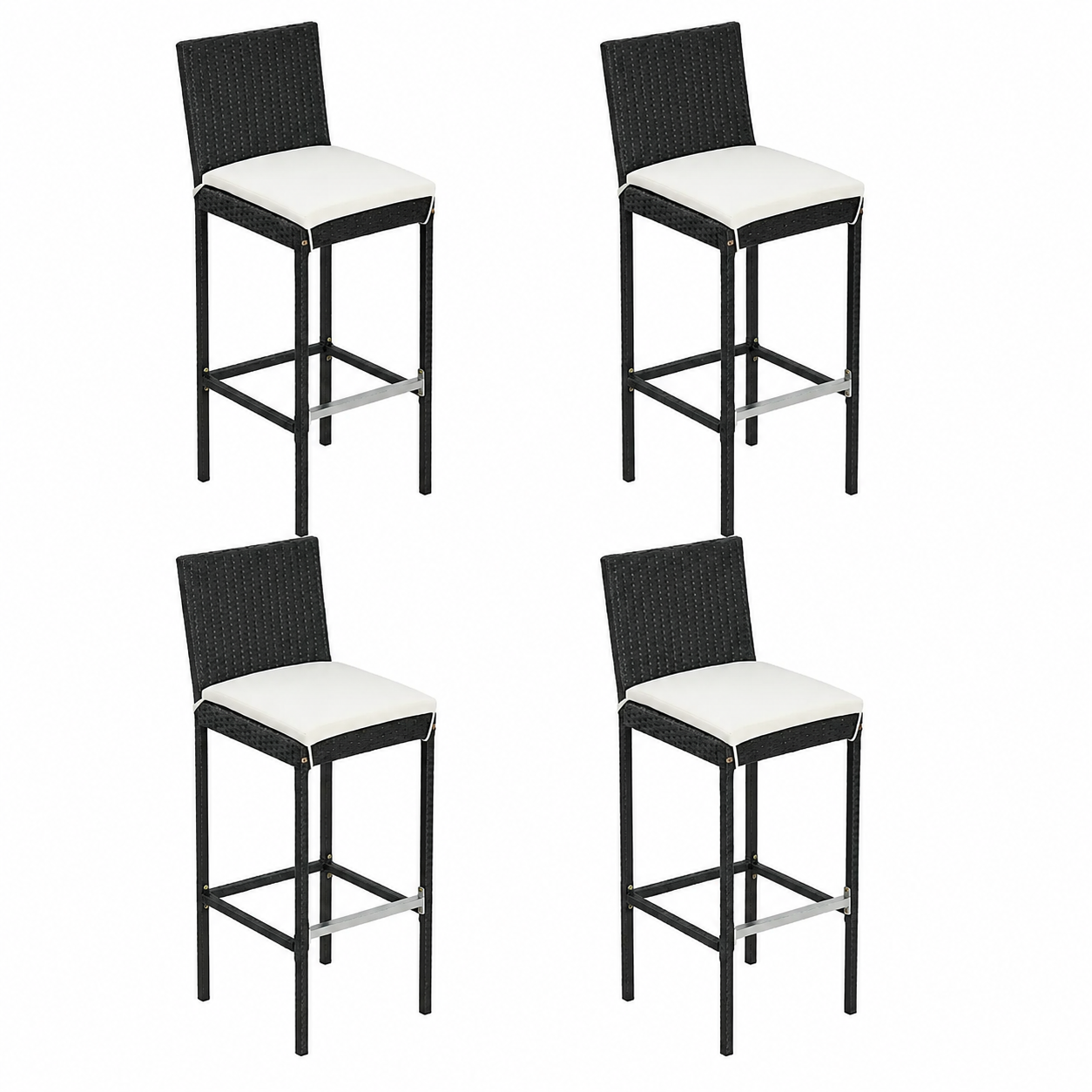 Mobilier de jardin 5 pièces avec coussins en résine tressée noire